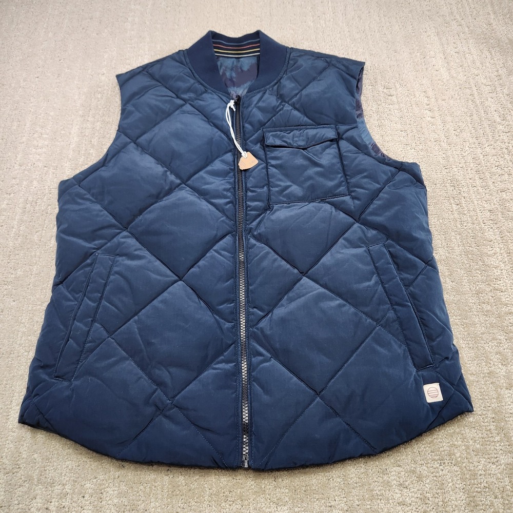 Marine Layer Down Puffer Vest Men Medium Sky Captain Reversible Quilted Blue NEW